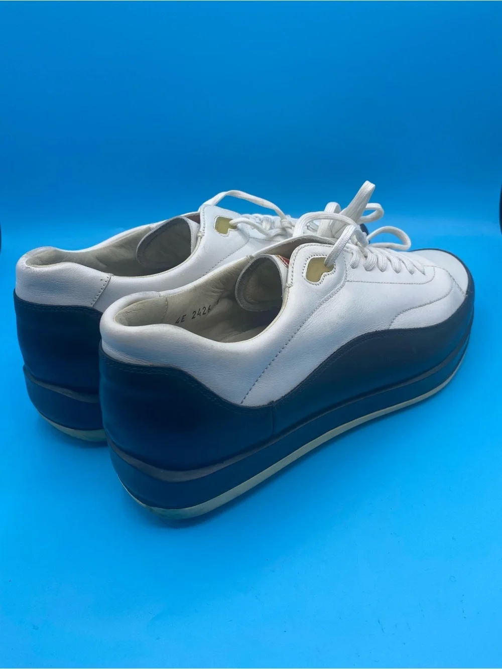 Prada White and Black Low-Top Leather Sneakers